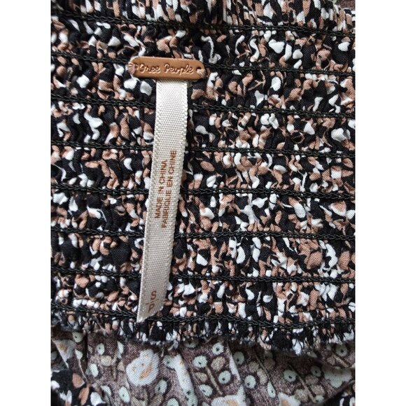 Free People Boho Brown Floral Midi Rayon Skirt With Geometric Accent Sz S - Picture 4 of 6